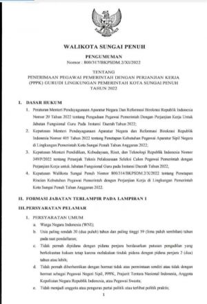 Seleksi PPPK Kota Sungaipenuh Dibuka, Pemkot Terima 172 Orang 