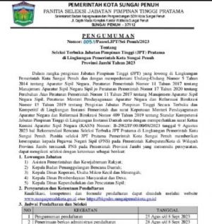 Seleksi 5 Jabatan Eselon II Kota Sungaipenuh Dibuka, Ini Tahapan Pendaftarannya