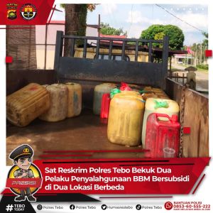 Satreskrim Polres Tebo Tangkap Dua Pelangsir BBM Bersubsidi di 2 SPBU