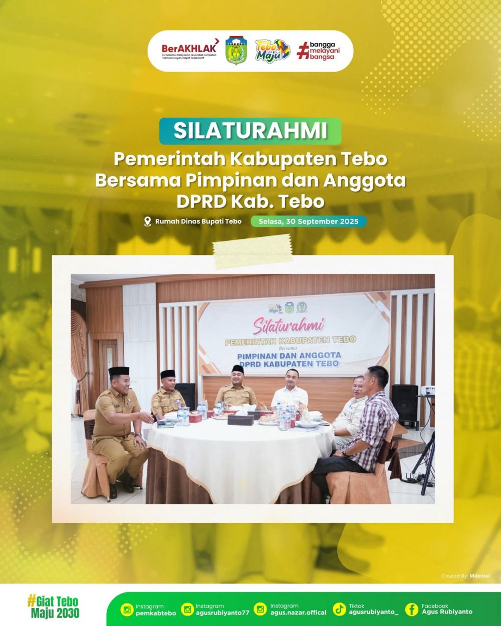 Bupati Tebo Agus Rubiyanto,.SE,.MM dan Unsur Pimpinan DPRD Kabupaten Tebo 
