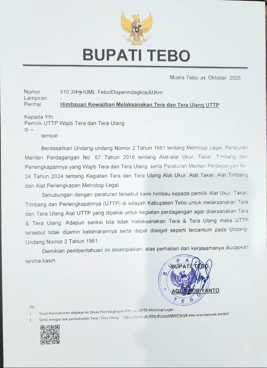 Surat himbauan bupati Tebo