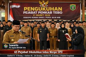 65 Pejabat Pemkab Tebo Dikukuhkan, Dampak Penggabungan OPD