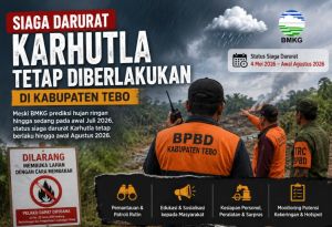 BPBD Tebo Tetap Siaga Karhutla, BMKG Prediksi Hujan Masih Turun Awal Juli