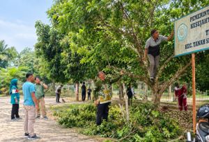 Jumat Bersih, Camat Tanah Sepenggal Lintas dan Staf Gotong Royong Bersihkan Lingkungan Kantor